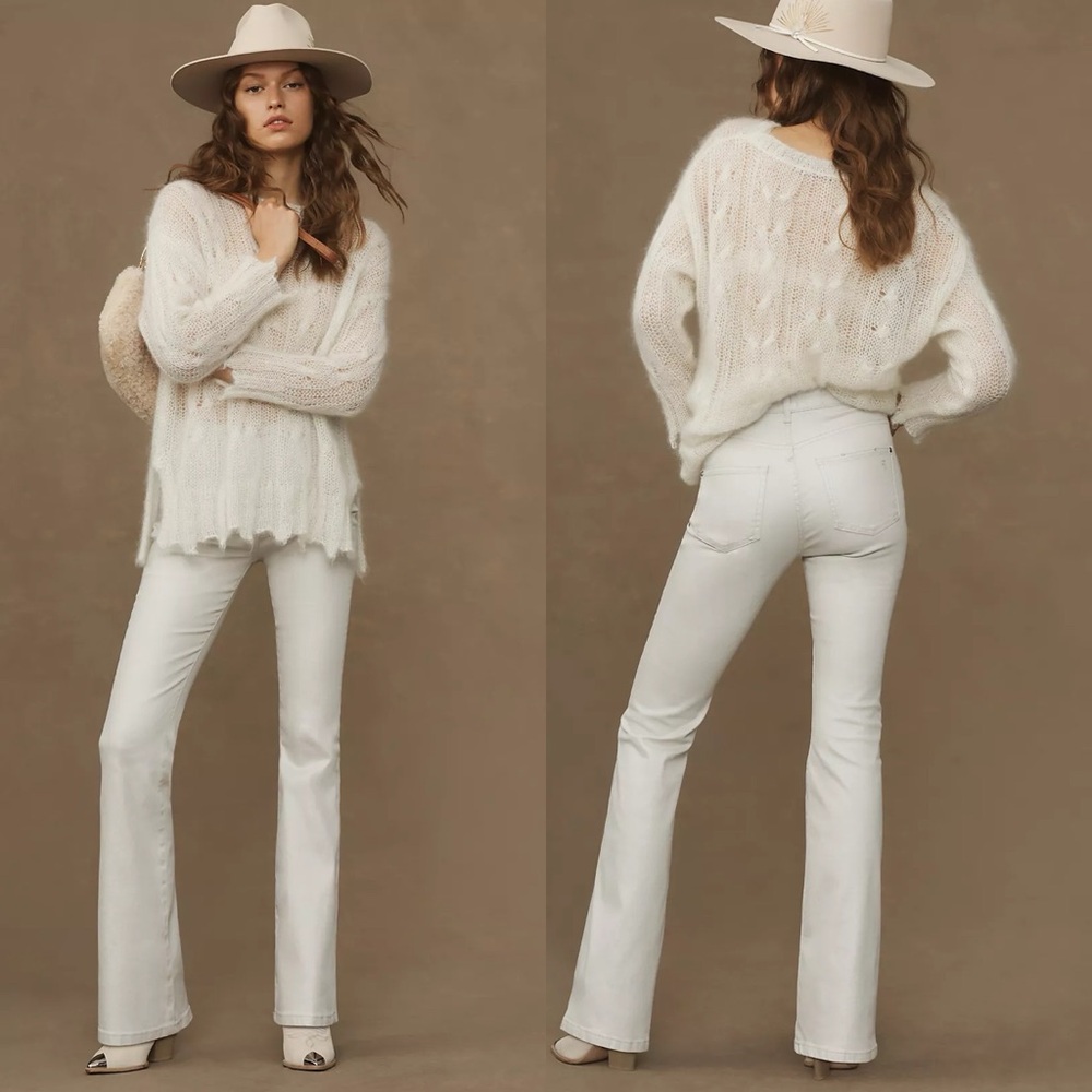 Anthropologie | NWT Pilcro The Icon Pearlescent High-Rise Flare Jeans Crème 25